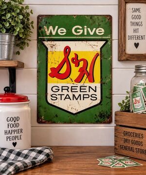 Vintage S&H Green Stamps Metal Sign 8x12 Retro Grocery Store Decor New